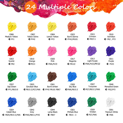 Caliart Acrylic Paint Set with 12 Brushes, 24 Colors Wood Craft Paints for Adult Artist Beginner Painter, Rich Pigments, Halloween Pumpkin Canvas Ceramic Rock Painting Art Kit Supplies