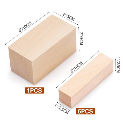 7 Pcs Basswood Blocks for Carving & Whittling - 2 Sizes (4x1x1 & 4x2x2 Inches), Premium Wood Set, Ideal for Crafts, Model Building, and Artisans (Carving & Whittling Wood)