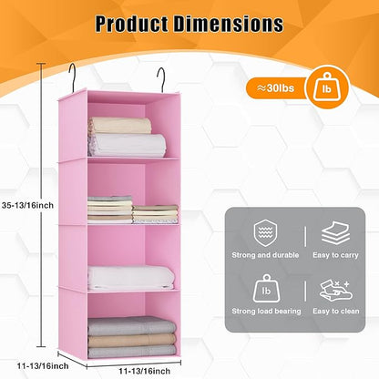 Hanging Closet Organizer, Easy Mount Foldable 4-Shelf Hanging Closet Wardrobe