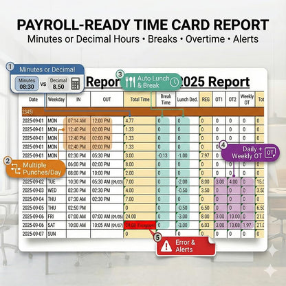 Tymelix Time Clock System: App Control & 5s Fast Connection, Customizable Rules & 4 Payroll Reports, 10 IC Cards, No Monthly Fee Biometric Fingerprint Time Clocks for Employees Small Business