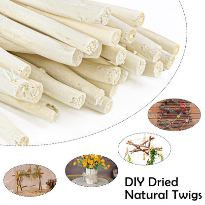50Pcs Natural Twigs, Driftwood Branches, Unfinished Timber Rods for Model Making, Home Decor & Art Supplies (White 30CM)
