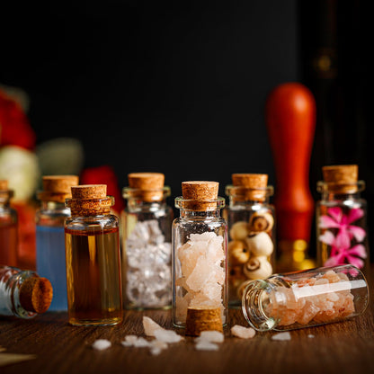 Blcculi 200 Pcs Mini Glass Bottles with Wood Cork Stoppers, 10ml Clear Vials for DIY Art, Wedding Decorations, Party Favors