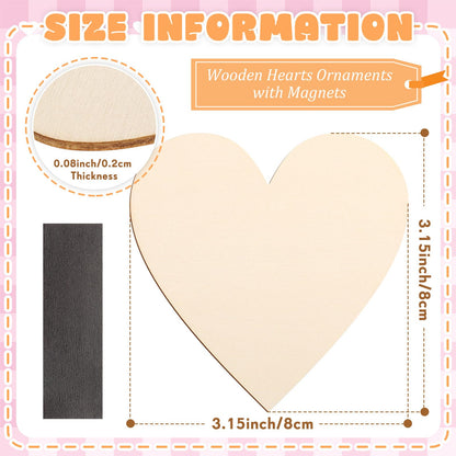 Qunclay 80 Pcs 3.15 Inch Wooden Heart Magnets for Crafts, Unfinished Wood Hearts Bulk, DIY Fridge Magnets, for Painting, Gift, Mother's Day, Father's Day, Wedding, Home, Party Decorations