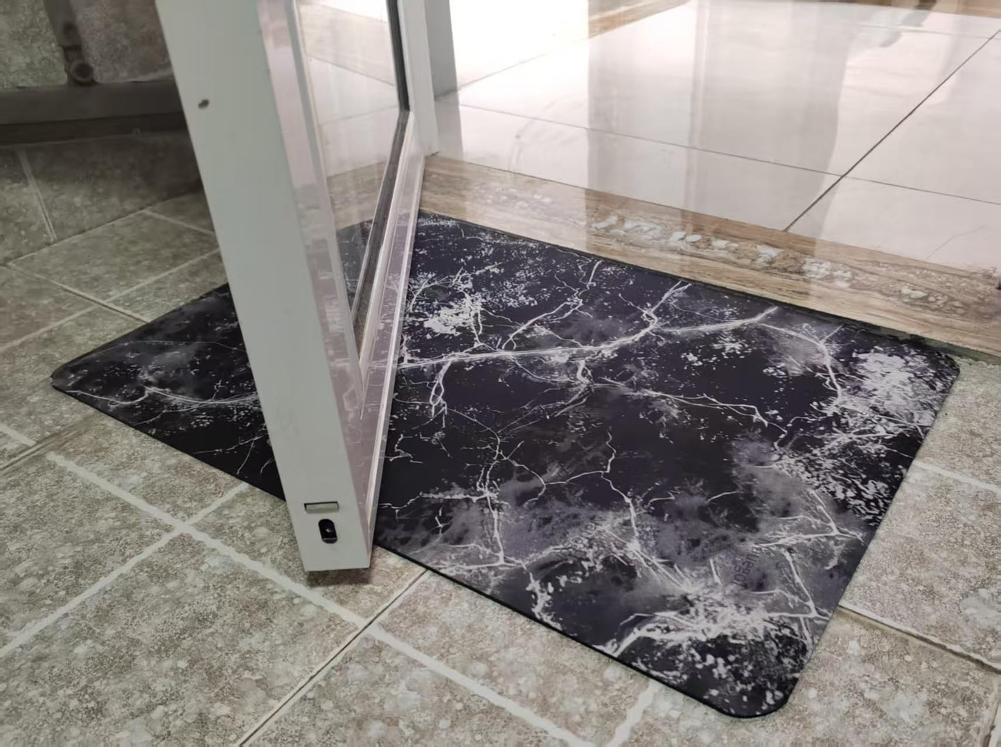 Nauegol Ultra-Thin Anti-Slip (0.16" Thick), Soft & Highly Absorbent Floor Mat with Marble Pattern, Easy to Clean & Store, Ideal for Bathroom & Kitchen(Grey,24 * 36)