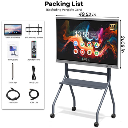 HLEC 55" Interactive Smart Board, 4K UHD Touchscreen Digital Whiteboard, Electronic All-in-One Computer for Classroom Home Office Studio Display, 20-Touch 13MP Camera(Wall Mount Included)