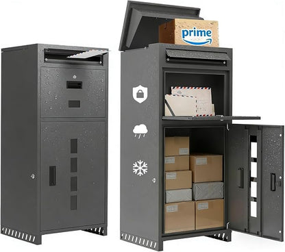 Package Delivery Boxes for Outside, 44.49''H Anti-Theft Porch Package Box with Lock & Mail Slot – Large Outdoor Parcel Drop Box, Waterproof Steel for Home, Fence, Curbside