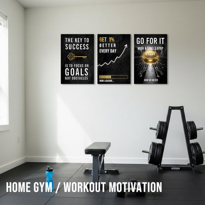 Motivational Office Wall Decor Get 1% Better Every Day Black and White Inspirational Wall Art, 3 Piece Focus on Goals Not Obstacles Quotes, Framed Modern Office Decor for Bedroom, Classroom, Entrepreneurs, Men & Boys