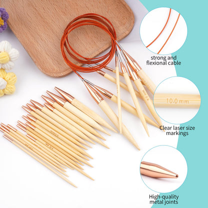 WAZAIGUR Knitting Needles Set, Interchangeable Bamboo Circular Knitting Needles Set, 3mm 3.25mm 3.5mm 3.75mm 4mm 4.5mm 5mm 5.5mm 6mm 7mm 8mm 9mm 10mm Knitting Needles, 13 Pairs