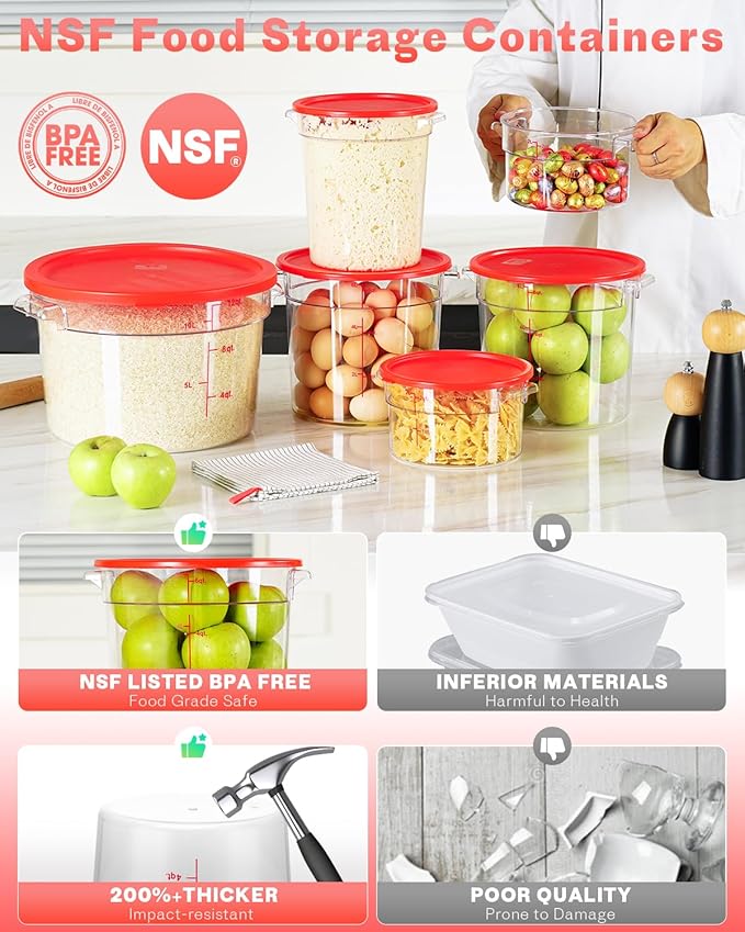 2QT NSF Food Storage Containers: 8 PCS Commercial Clear Round Food Storage