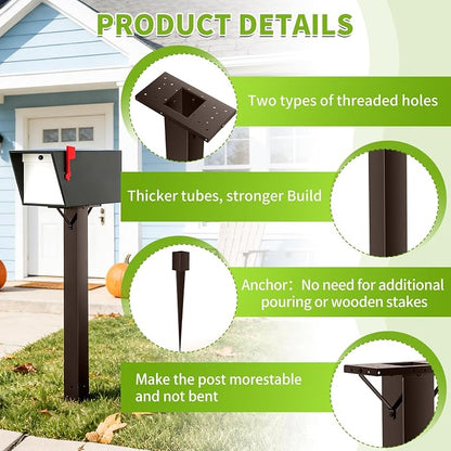 BOUGOON Bronze Metal Mailbox Post for Outside,43x 4X 4 inch Heavy Duty In-Ground Mounting Post with Anchor for Easy Install Mailbox Use