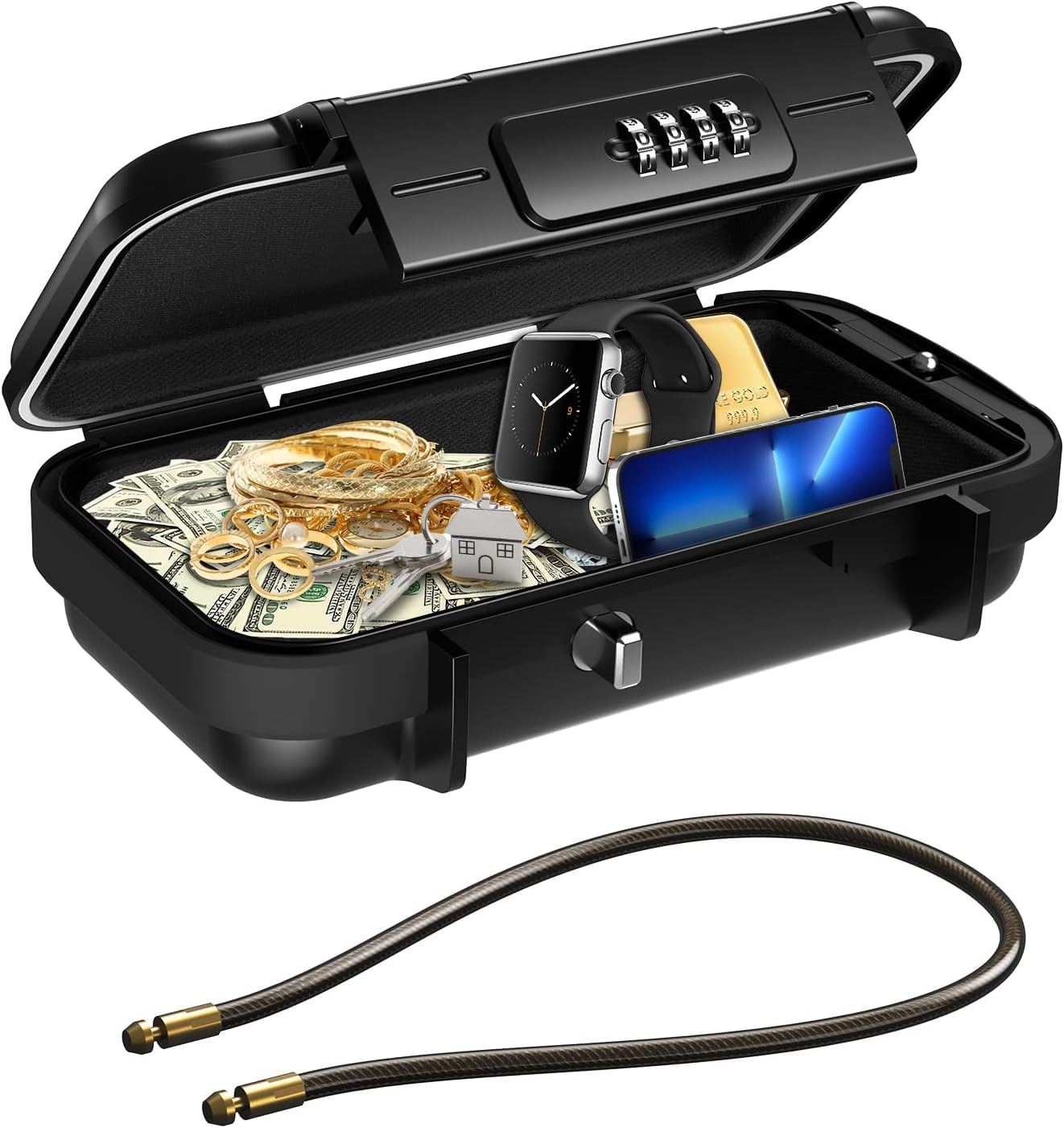 AMIR Portable Safe Box, Combination Security Case LockBox with Code, Waterproof Anti-Theft Mini Travel Safe Box with Removable Chain, Portable Lock Box for Home, Office, Christmas