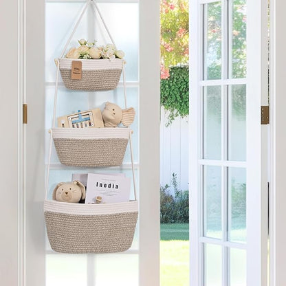 Hanging Storage Baskets, Over the Door Basket, Cotton Wall Baskets Storage