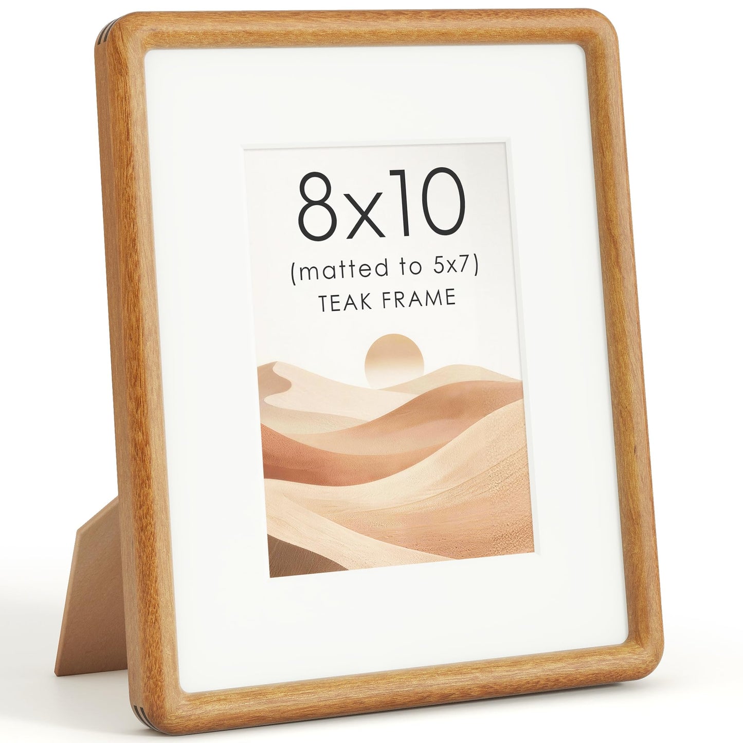 8x10 Picture Frame, USA-Sourced Natural Teak Wood Photo Frame with Tempered Glass, Double Mortise & Tenon Handcrafted Rounded Corner 8 by 10 Wooden Frame Matted to 5x7 Photos, Wall or Tabletop Display