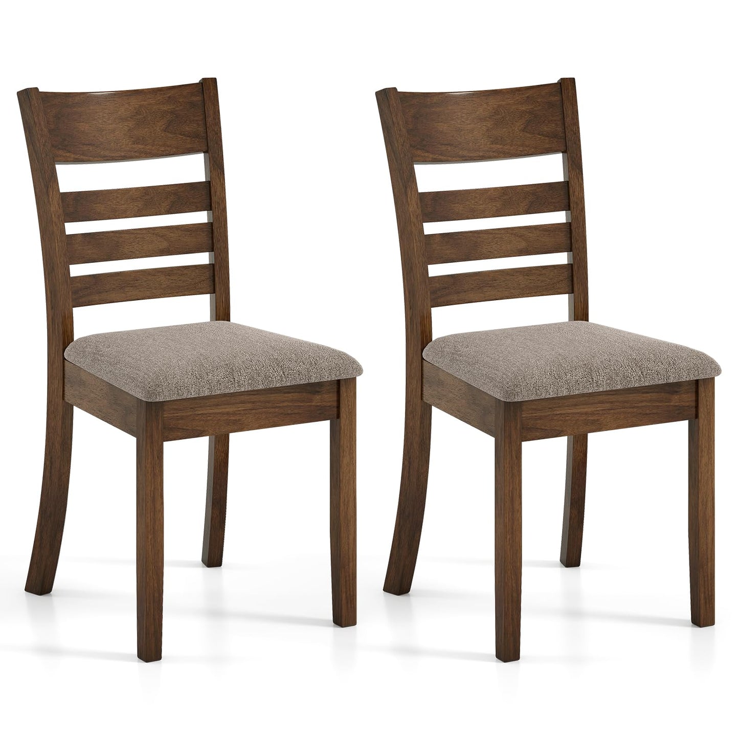 Giantex Wooden Dining Chairs Set of 2, Upholstered Kitchen Chair w/Rubber Wood Frame, Curved Slatted Backrest & Wide Padded Seat, Modern Dining Room Chairs for Living Room, Restaurant, Brown