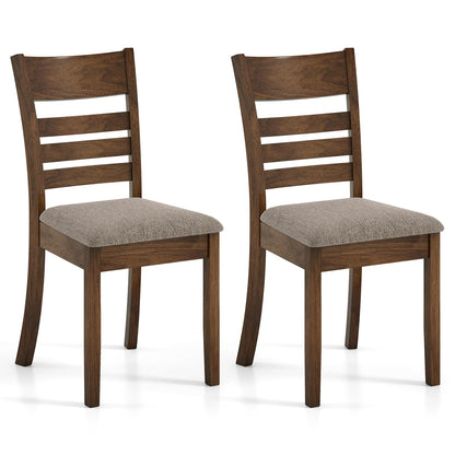 Giantex Wooden Dining Chairs Set of 2, Upholstered Kitchen Chair w/Rubber Wood Frame, Curved Slatted Backrest & Wide Padded Seat, Modern Dining Room Chairs for Living Room, Restaurant, Brown