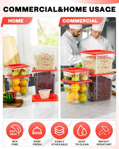 2QT&4QT NSF Food Storage Containers: 8 PCS Commercial Clear Square Food Storage