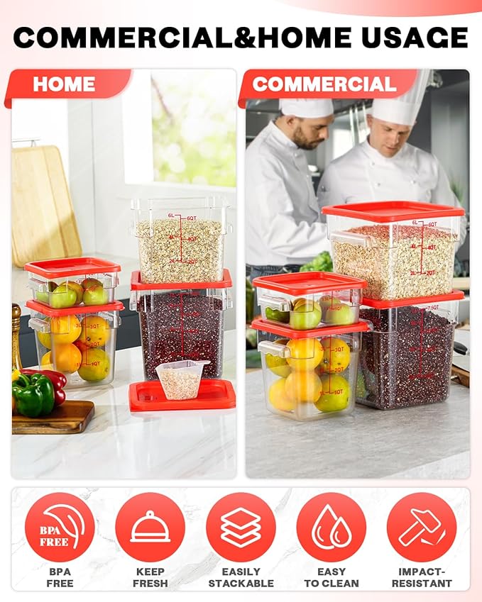 8QT NSF Food Storage Containers: 6PCS Clear Food Storage Containers