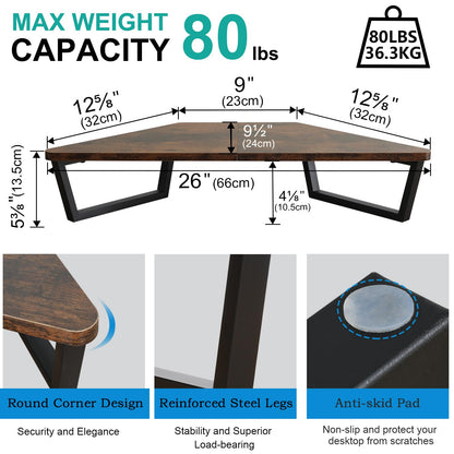 TEAMIX 26 inch Triangle Monitor Stand Riser, Desktop Corner Shelf with Metal Leg Wood Computer Stand with Storage Laptop Riser Office Organization