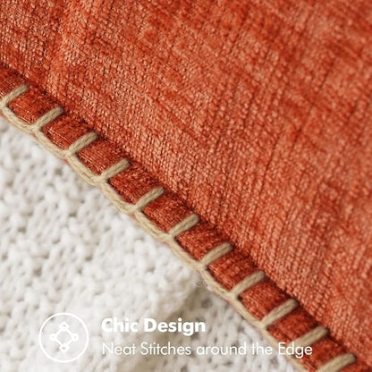 MIULEE Pack of 2 Fall Lumbar Throw Pillow Covers 12x20 Inch Rust Farmhouse Decorative Pillow Covers with Stitched Edge Soft Chenille Solid Dyed Pillow Covers for Couch Sofa Bed Living Room