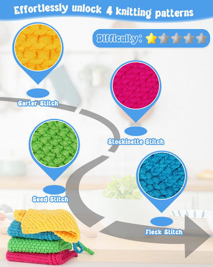 Katech Knitting Kit for Beginners-Learn to Knit Dishcloth-Beginner Knitting Kit for Adults with Knitting Book, Knitting Needles,Beginner Yarn, Yarn Needle, Craft Kits Gift (Beginner to Expert)