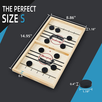 moopok Fast Sling Puck Game - Fast Action Super Foosball Table Desktop Battle Slingshot Wooden Air Hockey Board Game -Guaranteed Fun for Family Game Night or Friends Party