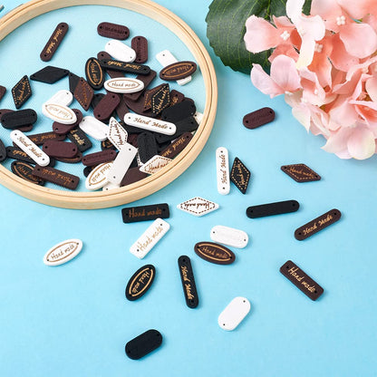 Cheriswelry 300pcs Wooden Label Links - Rectangle, Oval, Rhombus Tag Labels for DIY Craft, Jeans, Bags, Shoes, Hat Accessories