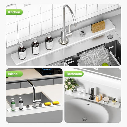 30" x 4" Stone Faucet Mat for Kitchen Sink, Quick Drying Diatomite Sink Tray