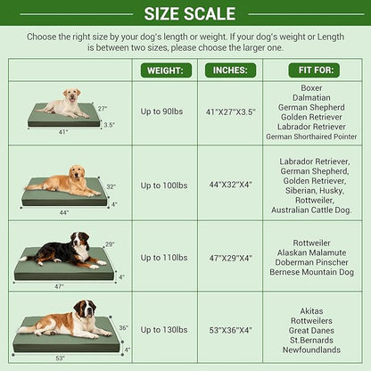 Vonabem Outdoor Dog Bed Waterproof Washable, XXL Crate Pad 48 Inch, Cooling Wipeable Leather Pet Beds with Removable Cover Reversible, Durable Anti-Slip Kennel Pads 47"x29" Green