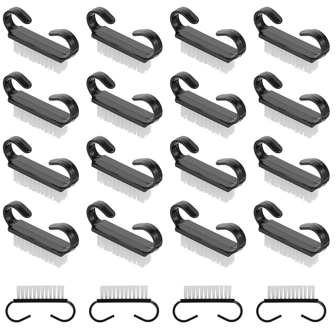 20 PCS Handle Grip Nail Brush Cleaner Black Nail Cleaning Brush Nylon