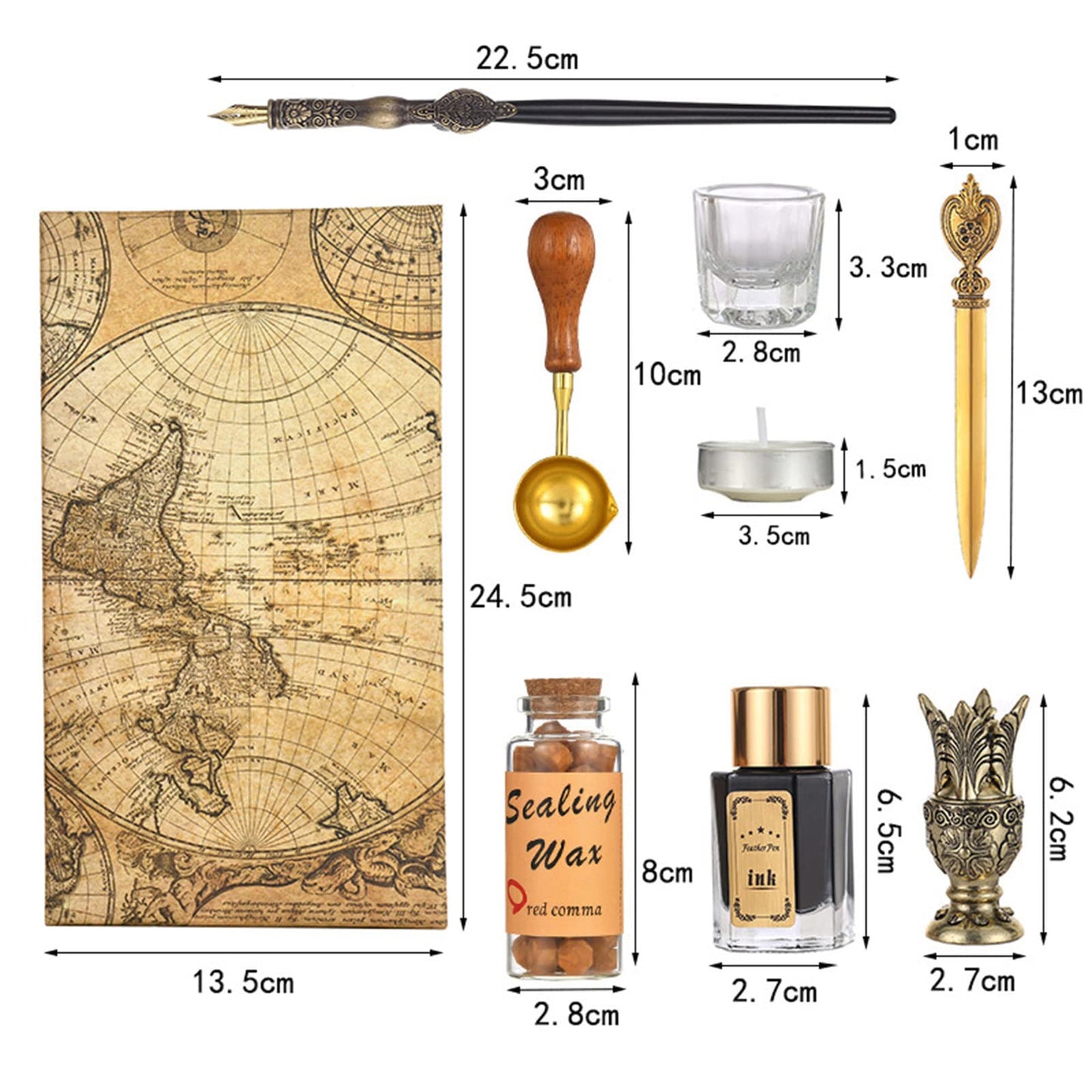 Joyeee Wooden Dip Pen Set with Ink, Vintage Letter Opener Knife, Desk Pen Holder, Tealight Candles, Idea for Writing, Drawing, Signatures, Art Gifts, Envelope Wax Seal Kit with Gold Wax Seal Beads