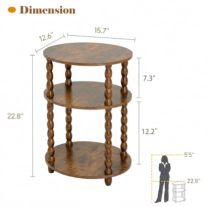 3-Tier Oval Side Table with Solid Wood Legs, Small End Table with Storage Shelves for Living Room Bedroom, Modern Night Stand Accent Table for Small Spaces, Easy Assembly
