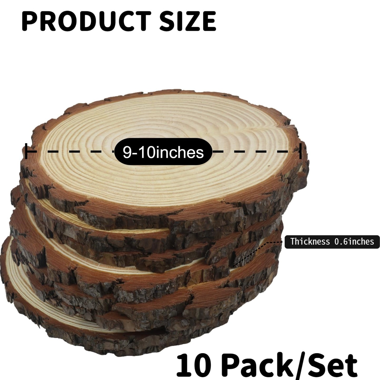 Large Wood Slices for Centerpieces, Natural Rustic Wooden Rounds, 9-10 Inch, Set of 10, Wedding Event Table Decor