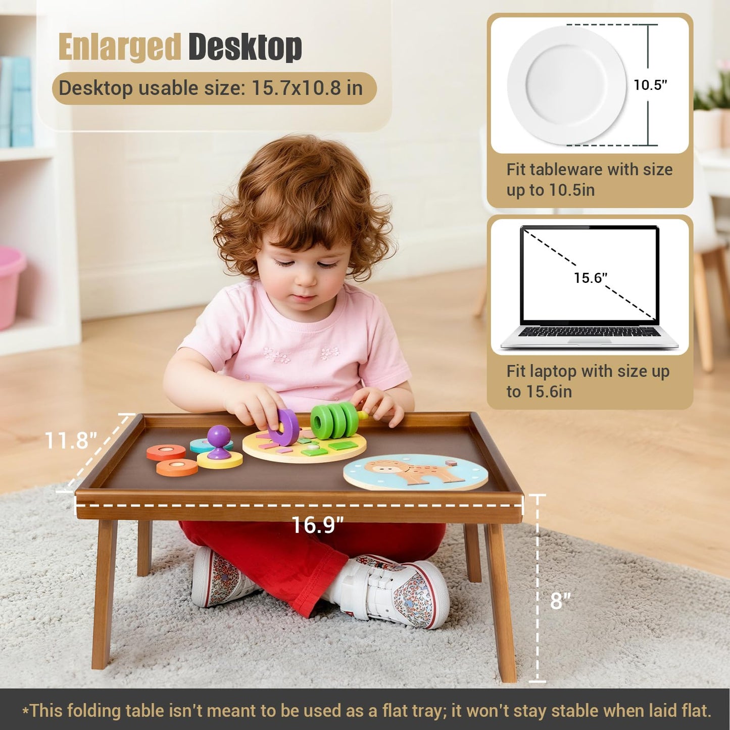 Bmboryxa Bamboo Bed Table Tray with Support Bar and Foldable Legs, Breakfast Food Trays Table for Bed Sofa Eating and Laptops, TV Lap Tray Table on Couch (Applied for Invention Patent)