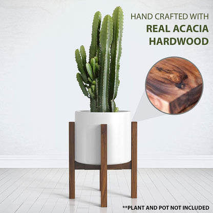 Sophia Mills Mid Century Plant Stand - Solid Wood Item Stand Handmade with Acacia - Fits Medium & Large Pots Sizes 8 to 12 inches (Not Included) (Adjustable Width: 8-12 inches, Dark Brown)