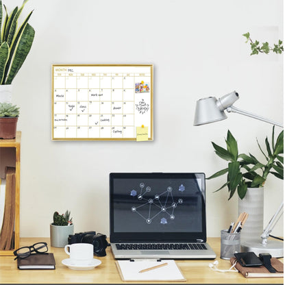 Marribol Golden Monthly Dry Erase Calendar Whiteboard for wall-16"X12" Portable Aluminum Frame,Magnetic Calendar White Board,Wall Planner Dry Erase Board for Office, Kitchen, School, Home-GG