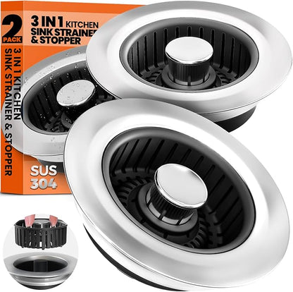 Kitchen Sink Drain Strainer & Sink Stopper, Upgraded Stainless Steel Drain Plug