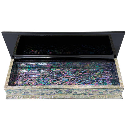 Nacreh Mother of Pearl Ring Necklace Office Pen Holder Case Storage Wooden Jewelry Box - Inlay with Sea Shell Gift (Dragon)