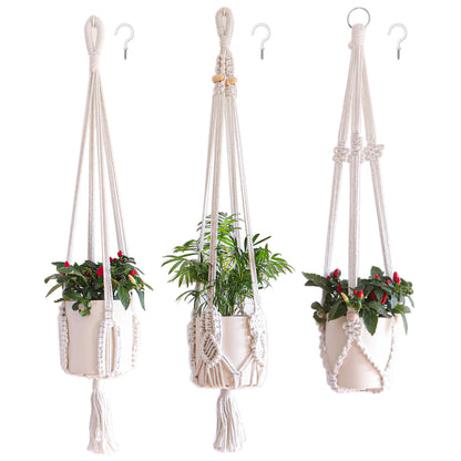 TENEWEE 3 Pack Macrame Plant Hangers Handmade Woven Boho Hanging Planters for Indoor Plants Window Balcony Home Decor