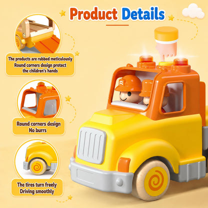 Toddler Car Toys for 2 3 4 5 Years Old Kids, Transport Carrier Truck Toy with 4 Wooden Vehicle, 24IN Foldable Track Trailer with Light & Sound Effects, Best Gift Choice for Christmas, Birthday