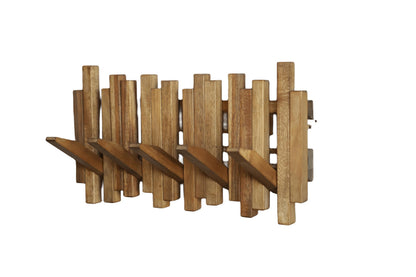 GOGREEBELL Natural Wood Wall Mounted Piano Coat Rack| Coat Rack Wall Mount| Flip Down Wall Hook Rack 5 Hooks| Entryway Wall Art Hook,Made of Acacia Wood (Wood Wax Oil staining Light Brown).