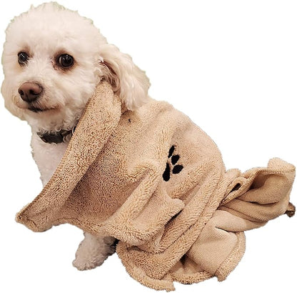 Zelica Dog Bath Drying Towels | Super Absorbent Shower Towels for Small Pet Dogs | Cute Light Brown Dog Towel | 34” x 25” (2 Pack)
