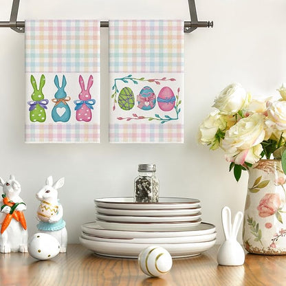 Artoid Mode Colorful Stripe Rabbit Bunny Eggs Easter Kitchen Towels Dish Towels