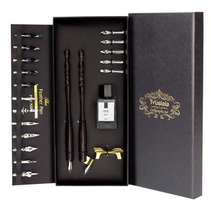 Trustela Calligraphy Set for Beginners, Dip Pen Set with 19 Nibs, Oblique Pen Holder, Wooden Pen Set