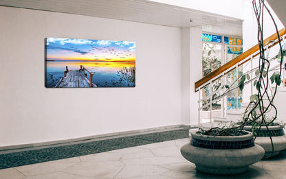 XXMWallArt FC2275 Jetty In The Sunset Lake Wall Art Canvas Prints Painting Nature Pictures Framed Landscape Paintings Canvas Wall Art for Living Room Bedroom Kitchen Home and Office Wall Decor
