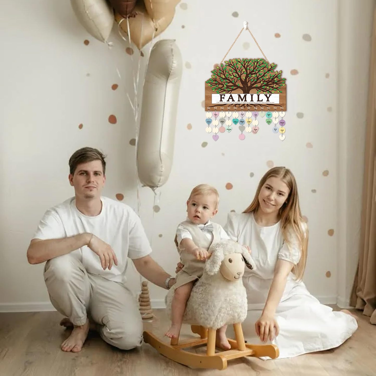 KAlRNE Family Birthday Board,Vintage Wooden Reminder Calendar,Rustic Farmhouse Family Tree Wood Wall Art,DIY Birthday Tracker Wall Hanging Plaque,Mother's Day Gift for Mom Grandma