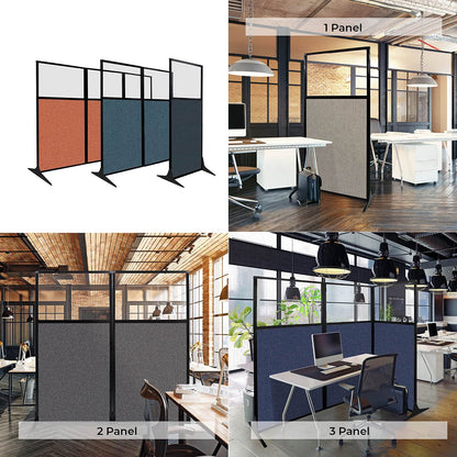 Versare Workstation Partition | Portable Wall Divider | Modern Office Cubicle | Free Standing Privacy Screen | Flexible Work Space | 99" x 70" W/Window, Cloud Gray Fabric Panels