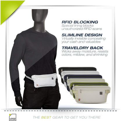 Lewis N. Clark Women's RFID Blocking Money Belt Travel Pouch + Credit Card, ID, Passport Holder for Women & Men, Taupe, One Size