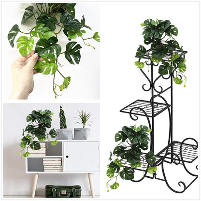 Artificial Monstera Fake Potted Plants Small Palm Hanging Vine Fake Tropical Plant Ivy Faux Greenery for Home Decor Indoor Outdoor Garden Pot Shelf Living Room Office Party DIY Decoration Green 2 Pack