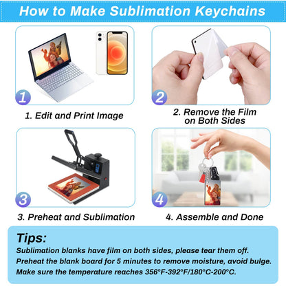 Modacraft 120Pcs Sublimation Keychain Blanks Bulk Set with Rectangle Sublimation Blanks Tassels Keychain Rings & Jump Rings for DIY Keychains Crafting