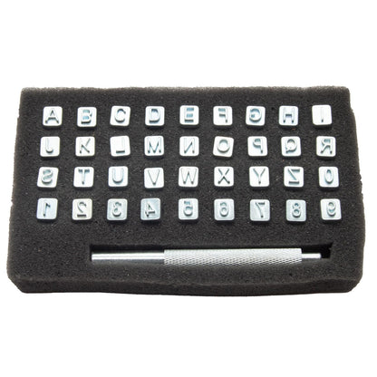 Realeather T8137 Leather Stamps Tool Set for Leather Crafting, Alphabet and Number, 1/4", Chrome, 36-Stamp Heads